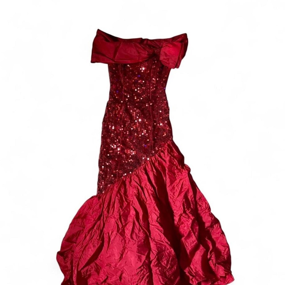 Vintage 80s Asymmetrical Sequin Off Shoulder Mermaid Gown Womens XS Prom Formal